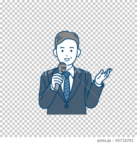 マイクを持って話す　スーツ姿の男性　中年　ミドル　　ビジネスマン　演説　講演　イラスト 93718781