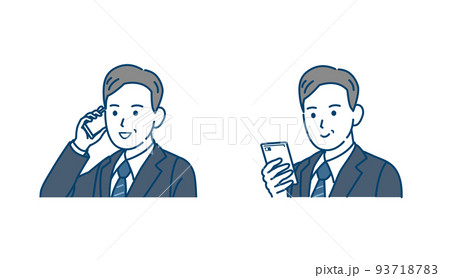 スマートフォンを使う　スーツ姿の男性　中年　ミドル　会社員　ビジネスマン　携帯電話　イラスト 93718783