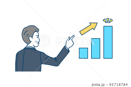 成績を伸ばす　説明する スーツ姿の男性　中年　ミドル　会社員　ビジネスマン　イラスト 93718784
