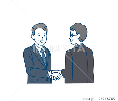 握手をする　スーツ姿の男性　中年　ミドル　会社員　ビジネスマン　契約　取引　依頼　イラスト 93718785