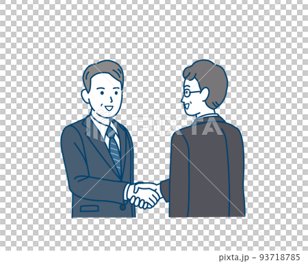 握手をする　スーツ姿の男性　中年　ミドル　会社員　ビジネスマン　契約　取引　依頼　イラスト 93718785