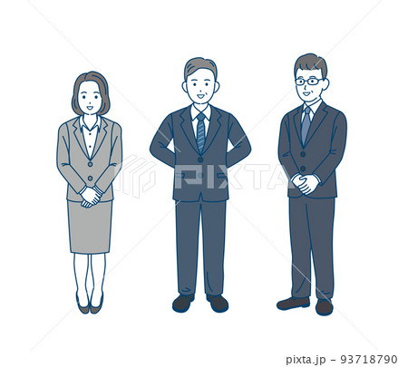 会社員　職員　ビジネスパーソン　中年　ミドル　スーツ姿の男女　全身　イラスト 93718790
