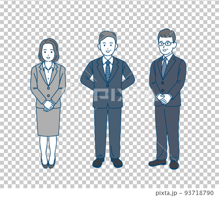 会社員　職員　ビジネスパーソン　中年　ミドル　スーツ姿の男女　全身　イラスト 93718790