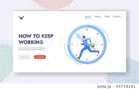 How to Keep Working, Races over Time, Deadline Landing Page Template. Anxious Businessman Running in Huge Alarm Clock 93719191