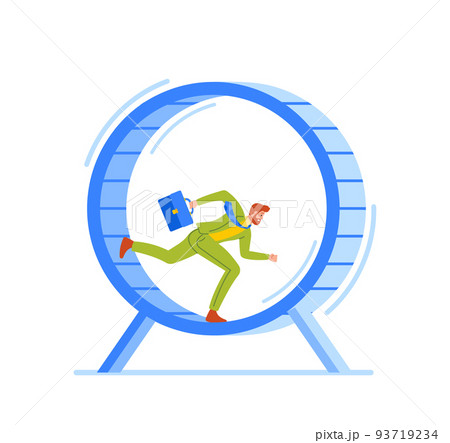 Looping Life and Daily Routine Concept. Tired Stressed Business People Running inside of Huge Hamster Wheel Looping Life and Daily Routine Concept. Tired Stressed Business People Running inside of Huge Hamster Wheel 93719234