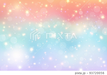 Fantasy watercolor illustration with rainbow pastel sky with stars. Abstract unicorn cosmic backdrop. Cartoon girlie vector illustration. 93720056