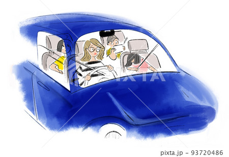 子供を乗せて運転をする女性のイラスト 93720486