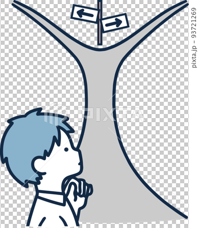 A man who is troubled by a parting road, life branching, simple illustration 93721269
