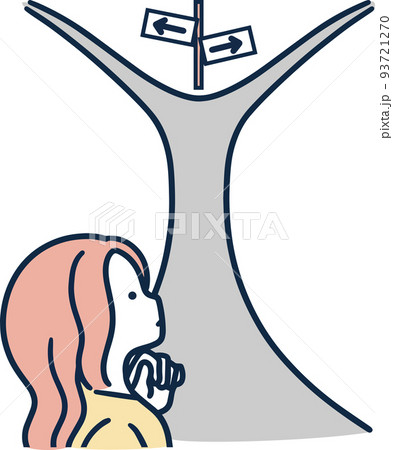 別れ道で悩む女性　人生　分岐　シンプルイラスト 93721270