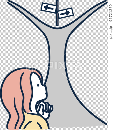 A woman who is troubled by a parting road, life branch, simple illustration 93721270