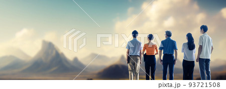壮大な大地を眺めるビジネスパーソンのグループ 壮大な大地を眺めるビジネスパーソンのグループ 93721508