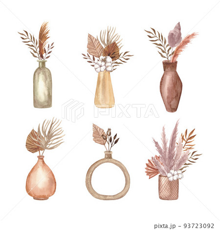 Boho bouquets with dried flowers in a vase 93723092