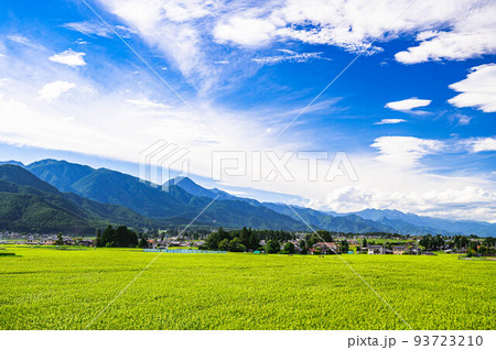 夏の穂高 田園と山岳風景 夏の穂高 田園と山岳風景 93723210