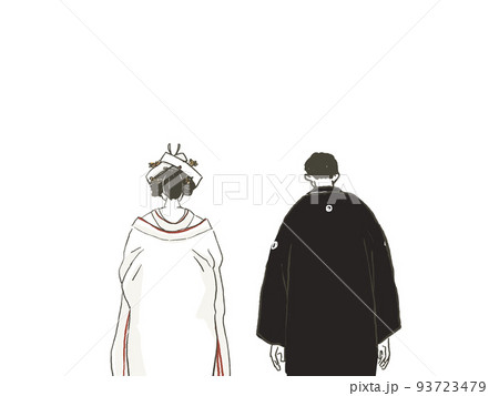 一礼（おじぎ）をする和装の新郎新婦、角隠し 93723479