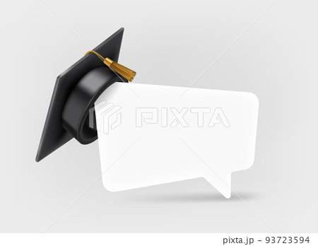 Black graduation cap with blank speech cloud. 3d vector icon isolated on white background 93723594