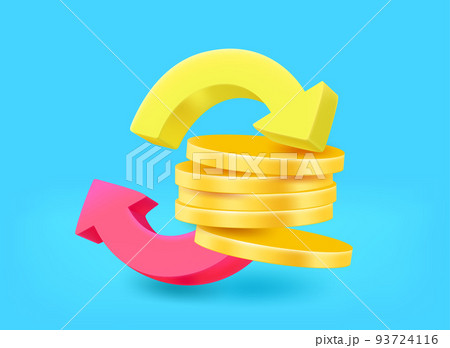 Golden coins with arrows. Payment concept. 3d vector illustration Golden coins with arrows. Payment concept. 3d vector illustration 93724116