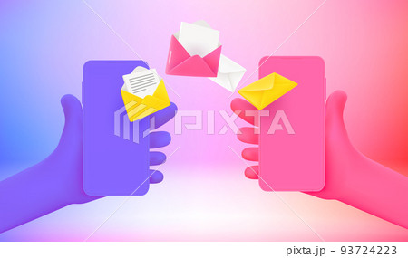 Mailing via mobile application concept. 3d vector illustration with holographic effect 93724223
