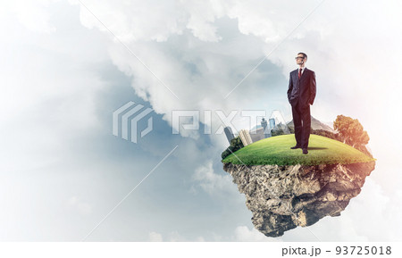 Confident boss and modern city as concept of eco green construction 93725018