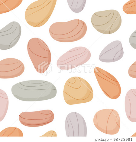 Pebble seamless pattern. Beach pebble stones background. Sea or river smooth rocks repeating wallpaper. Vector  93725981