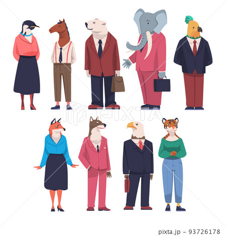 Animal Office Employee Wearing Formal Corporate Suit Standing Vector Set 93726178