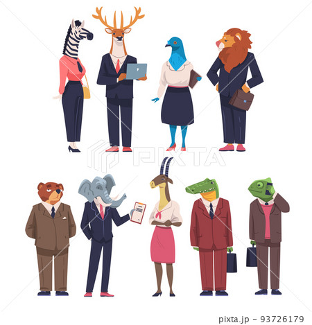 Animal Office Employee Wearing Formal Corporate Suit Standing Vector Set 93726179