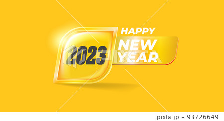 2023 Happy new year horizontal banner background and 2023 greeting card with text. vector 2023 new year sticker, label, icon, logo and badge isolated on winter stylish orange background 93726649