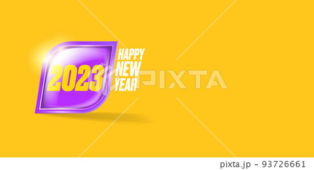 2023 Happy new year horizontal banner background and 2023 greeting card with text. vector 2023 new year sticker, label, icon, logo and badge isolated on winter stylish orange background 93726661