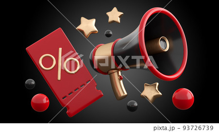 3d megaphone and coupon. Concept of shopping, discont and sales. High quality isolated render 3d megaphone and coupon. Concept of shopping, discont and sales. High quality isolated render 93726739