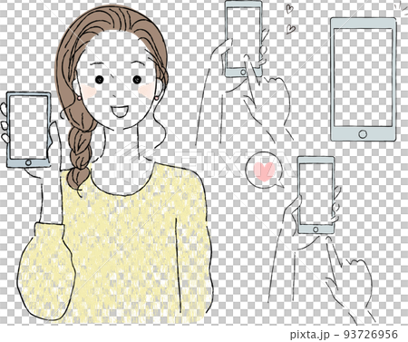 A woman holding a smartphone A hand holding a smartphone A woman holding a smartphone A hand holding a smartphone 93726956
