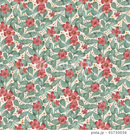 Red bloom flowers and green leaves seamless pattern background Red bloom flowers and green leaves seamless pattern background 93730036