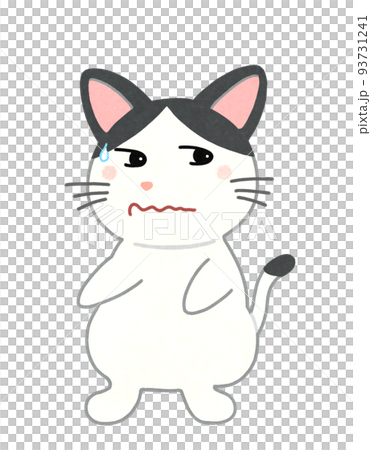 不耐煩的貓的插圖輪廓 = 部分實線和顏色黑白蜜蜂貓 93731241
