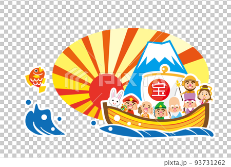 卯年　初日の出　七福神の宝船　テンプレート 93731262
