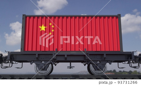 Containers with the flag of China. Railway transportation. 3d illustration 93731266