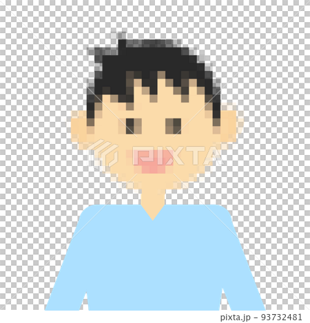 A boy with a mosaic on his face. Image of privacy protection. 93732481