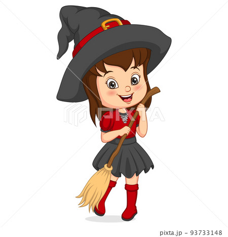 Cartoon little girl wearing halloween witch costume 93733148