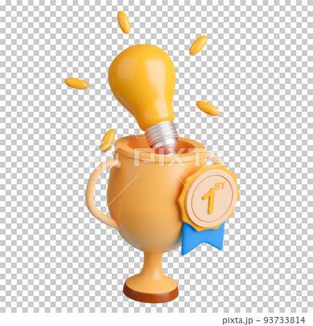 3d rendering trophy with prize badge and light bulb. Concept success idea illustration. 3d rendering trophy with prize badge and light bulb. Concept success idea illustration. 93733814