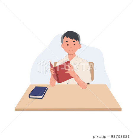boy in student Uniform is reading a book. Asian student. Vector illustration. boy in student Uniform is reading a book. Asian student. Vector illustration. 93733881