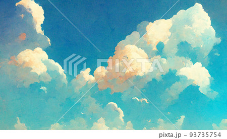 イラスト 絵画 雲 青空 海 夏 鳥のイラスト素材 [93735754] - PIXTA