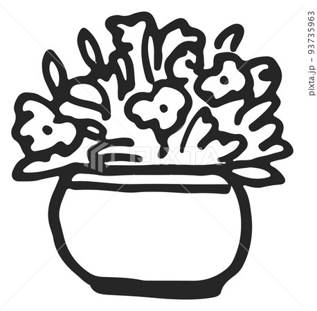 Flowerpot with blooming plant. Hand drawn houseplant flower Flowerpot with blooming plant. Hand drawn houseplant flower 93735963
