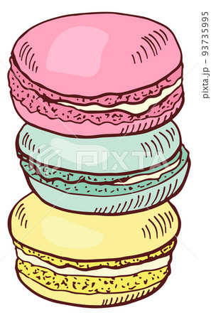 Colorful macarons. Almond french tasty pastry doodle 93735995