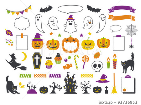 ハロウィンのイラストと吹き出し素材のセット 93736953