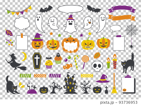 ハロウィンのイラストと吹き出し素材のセット 93736953