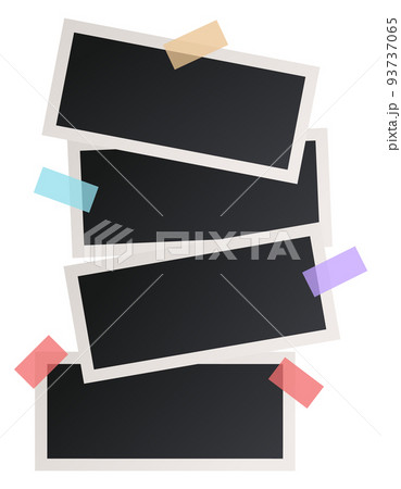 Album photo cards with color tapes. Realistic mockup 93737065