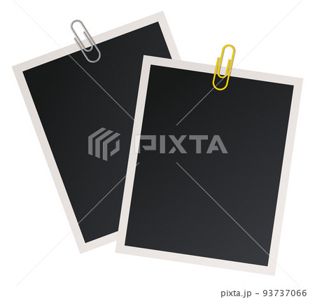 Retro photo frame with paper clips. Attached cards mockup 93737066