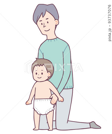 赤ちゃんのオムツ替えをする男性 93737076