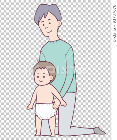 赤ちゃんのオムツ替えをする男性 93737076