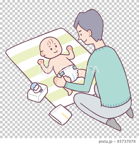 赤ちゃんのオムツ替えをする男性 93737078