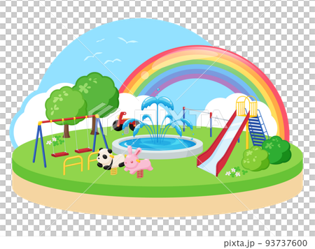 ヴィネット風_かわいい公園の島_イラスト素材 ヴィネット風_かわいい公園の島_イラスト素材 93737600