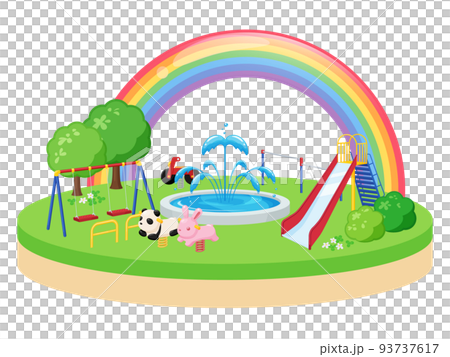 小插圖風格_可愛的公園島_插圖素材 93737617