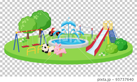 ヴィネット風_かわいい公園の島_イラスト素材 93737640